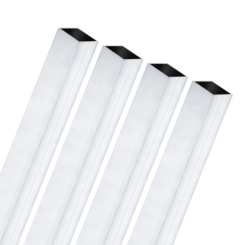 4Pcs 300mm 6063 Aluminum Square Tube, 12x12x1mm Straight Pipe Tubing for Frame
