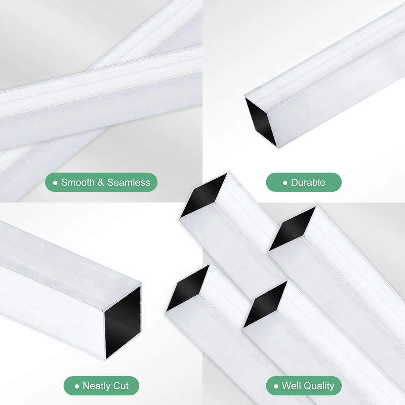 4Pcs 300mm 6063 Aluminum Square Tube, 15x15x1mm Straight Pipe Tubing for Frame
