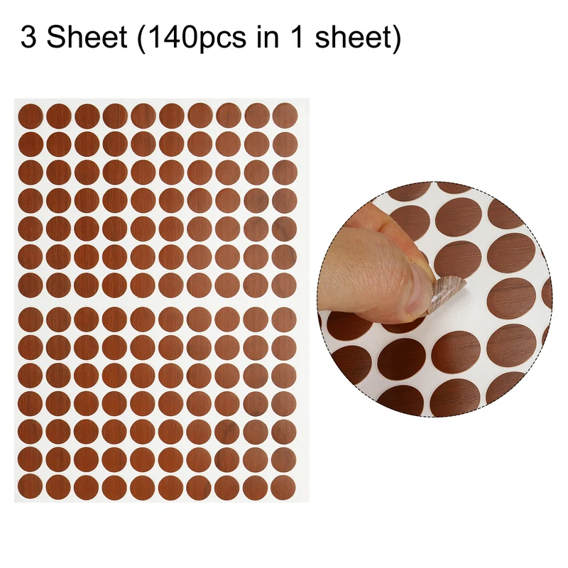 3 Sheet/420Pcs 12mm Dia Screw Hole Cover Stickers Dark Brown
