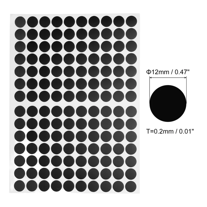 4 Sheet/560Pcs 12mm Dia Screw Hole Cover Stickers Black