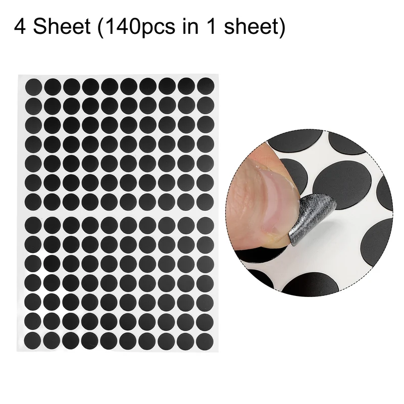 4 Sheet/560Pcs 12mm Dia Screw Hole Cover Stickers Black