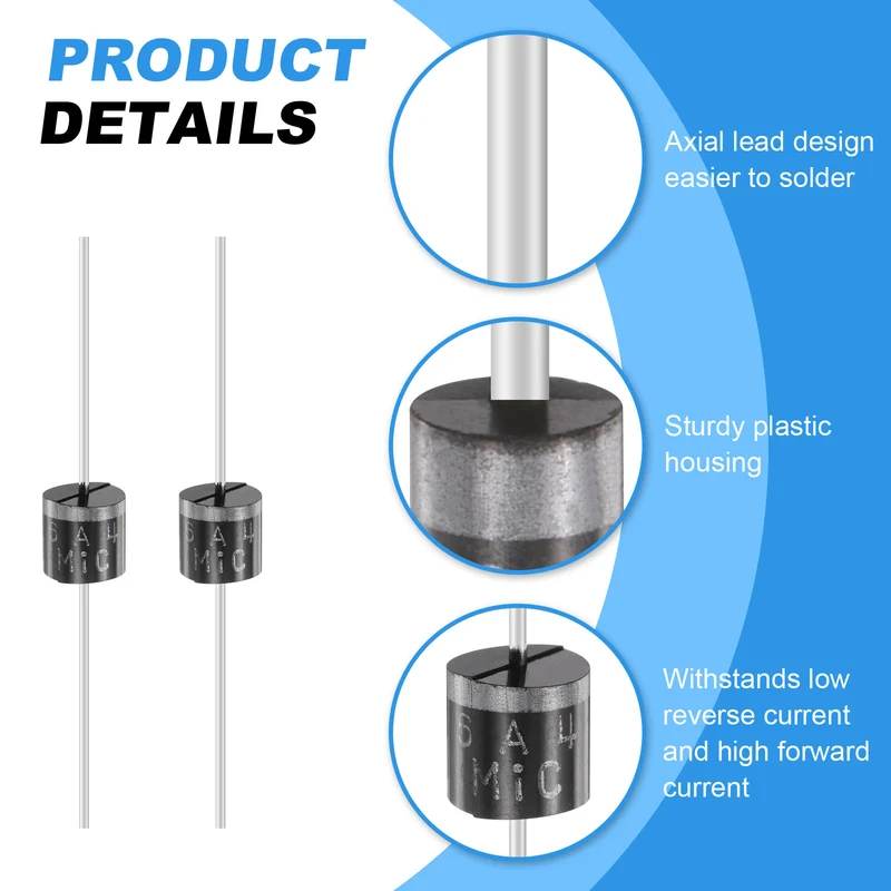 100 Pcs 6A4 Rectifier Diode, 6A 400V R-6 Electronic Silicon Diodes
