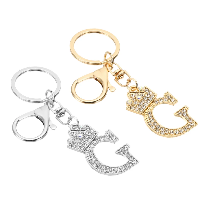 Initial Letter Keychain, 2 Pcs Letter g Crown Design Charm, Gold/Silver