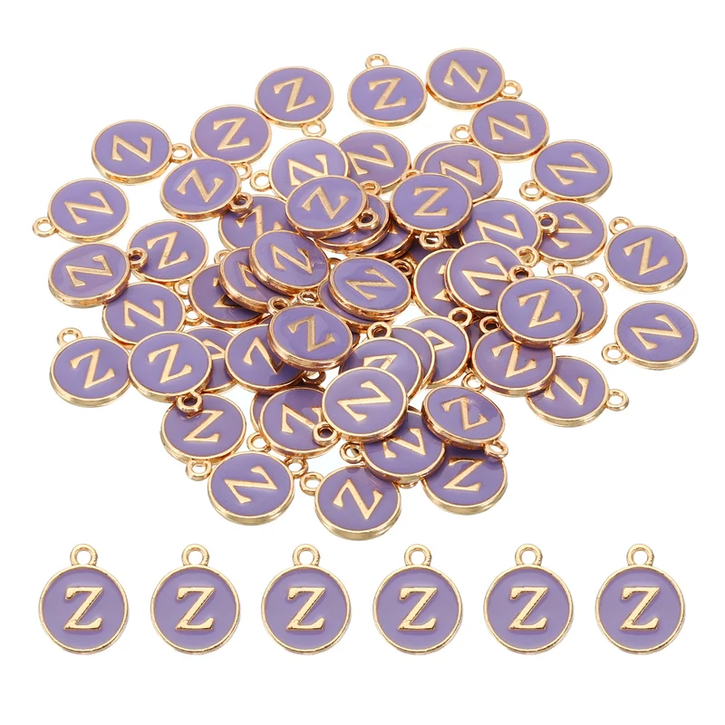 Letter Charm Z, 60Pcs Double Sided Alphabet Initial Charm Pendants Beads Purple