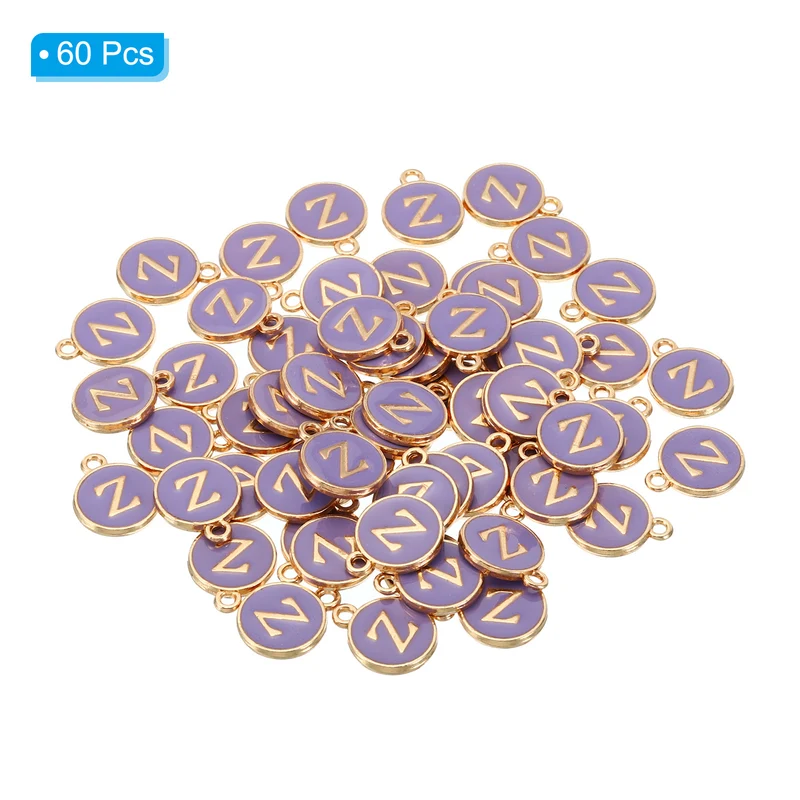 Letter Charm Z, 60Pcs Double Sided Alphabet Initial Charm Pendants Beads Purple
