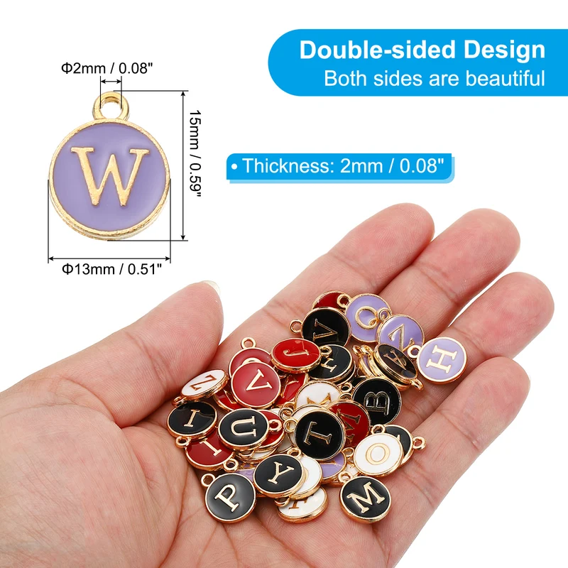 Letter Charm W, 60Pcs Double Sided Alphabet Initial Charm Pendants Beads Purple