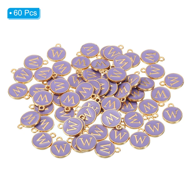 Letter Charm W, 60Pcs Double Sided Alphabet Initial Charm Pendants Beads Purple