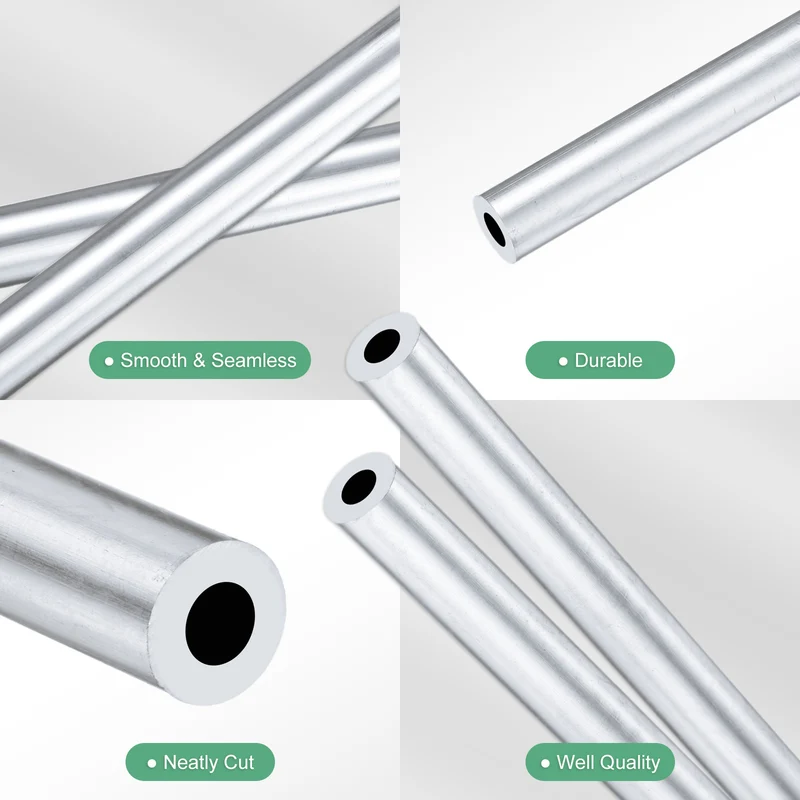 2-Pack 6063 Aluminum Round Tube, 4mmx8mm(IDxOD) 400mm Length Straight Tubing