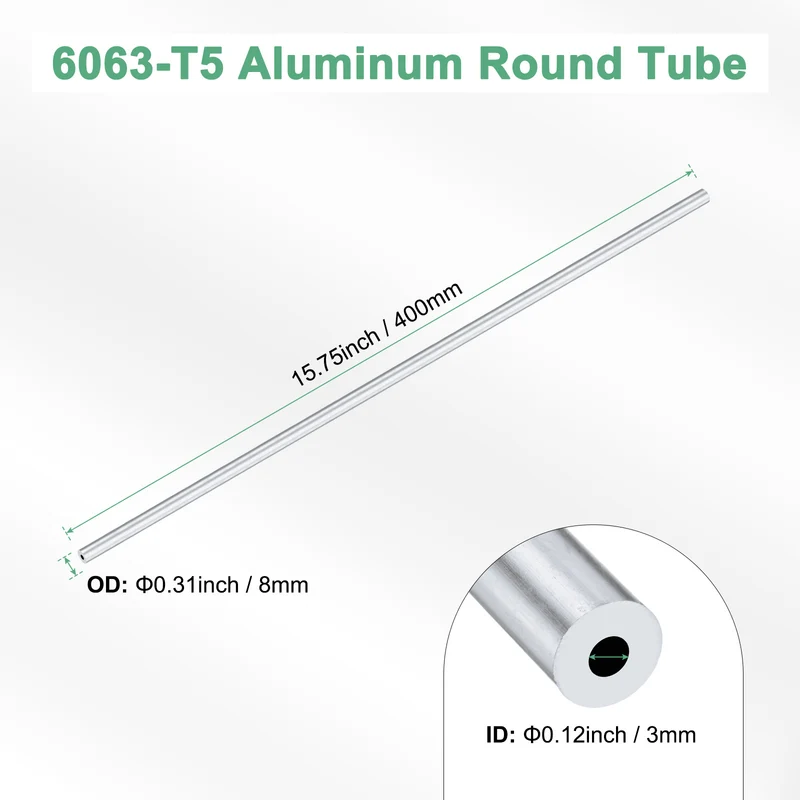 1-Pack 6063 Aluminum Round Tube, 3mmx8mm(IDxOD) 400mm Length Straight Tubing