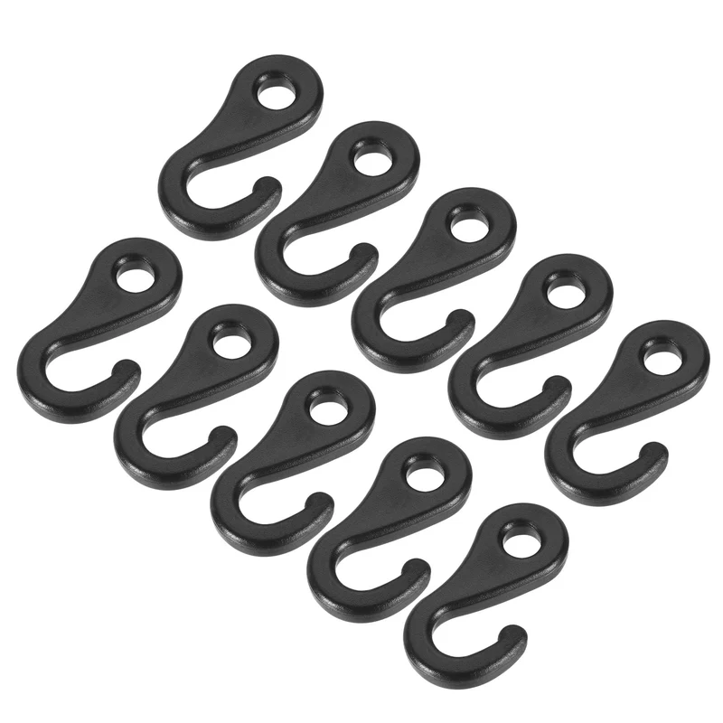 Camping Snaps Hooks Plastic Buckles, 6.5mm Hole Clip Accessories for Tent Canopy, Black Pack of 30