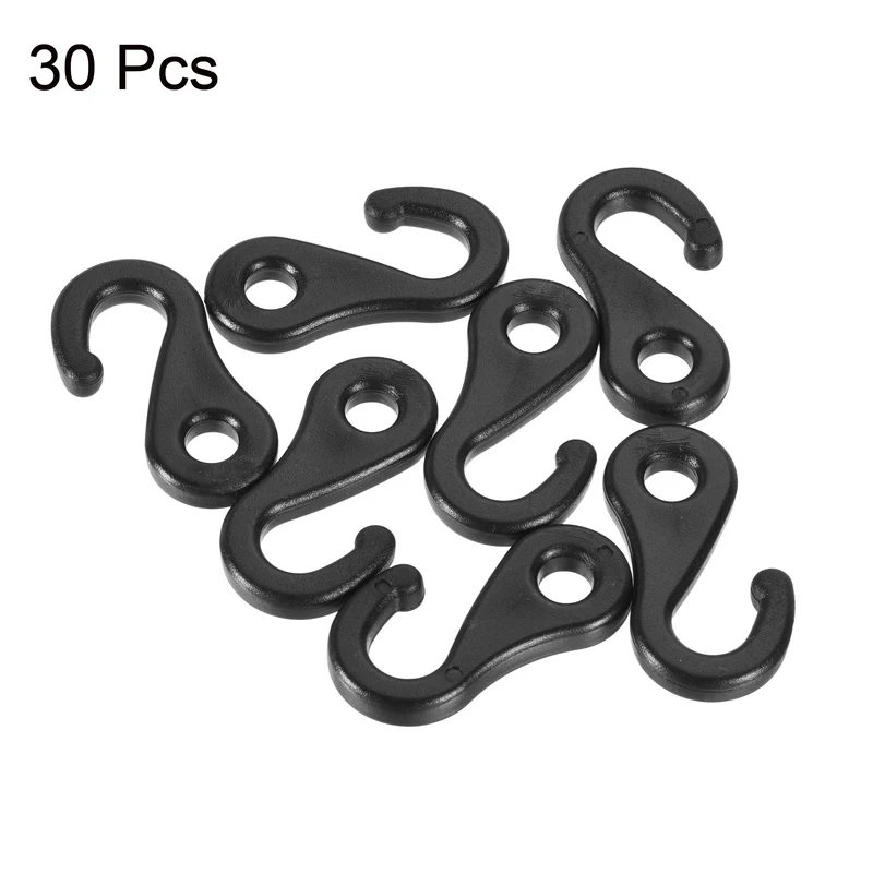 Camping Snaps Hooks Plastic Buckles, 6.5mm Hole Clip Accessories for Tent Canopy, Black Pack of 30