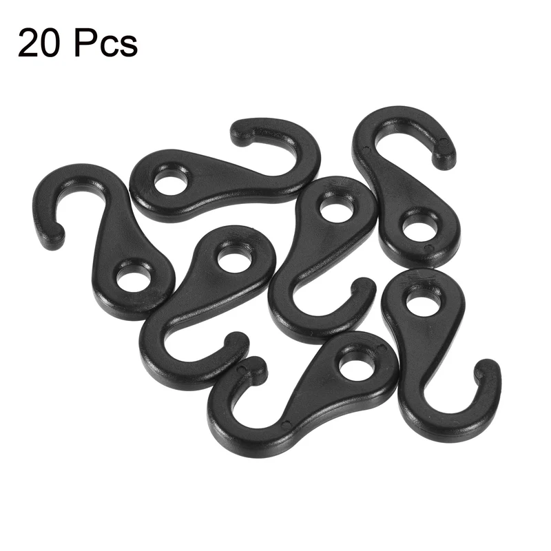 Camping Snaps Hooks Plastic Buckles, 6.5mm Hole Clip Accessories for Tent Canopy, Black Pack of 20