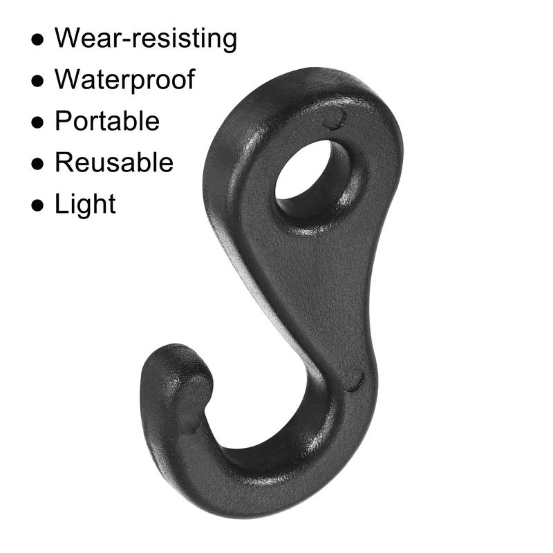 Camping Snaps Hooks Plastic Buckles, 6.5mm Hole Clip Accessories for Tent Canopy, Black Pack of 20