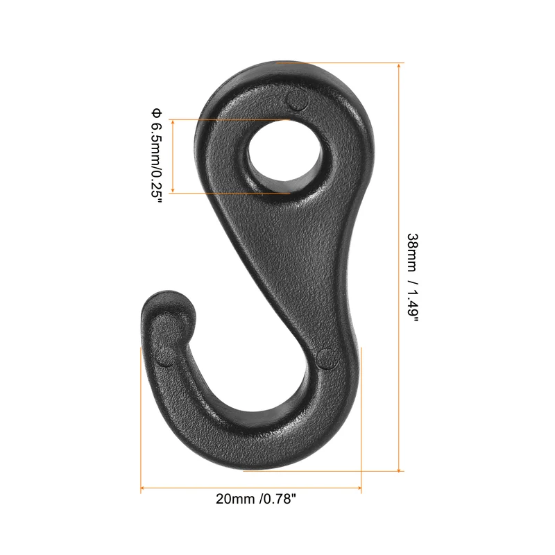Camping Snaps Hooks Plastic Buckles, 6.5mm Hole Clip Accessories for Tent Canopy, Black Pack of 10