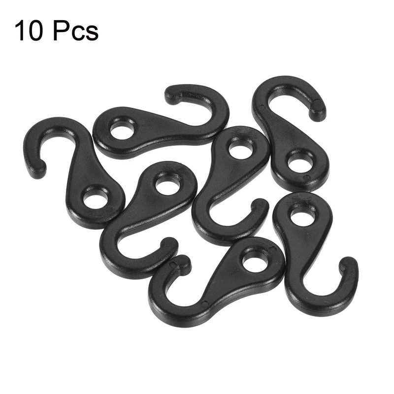 Camping Snaps Hooks Plastic Buckles, 6.5mm Hole Clip Accessories for Tent Canopy, Black Pack of 10