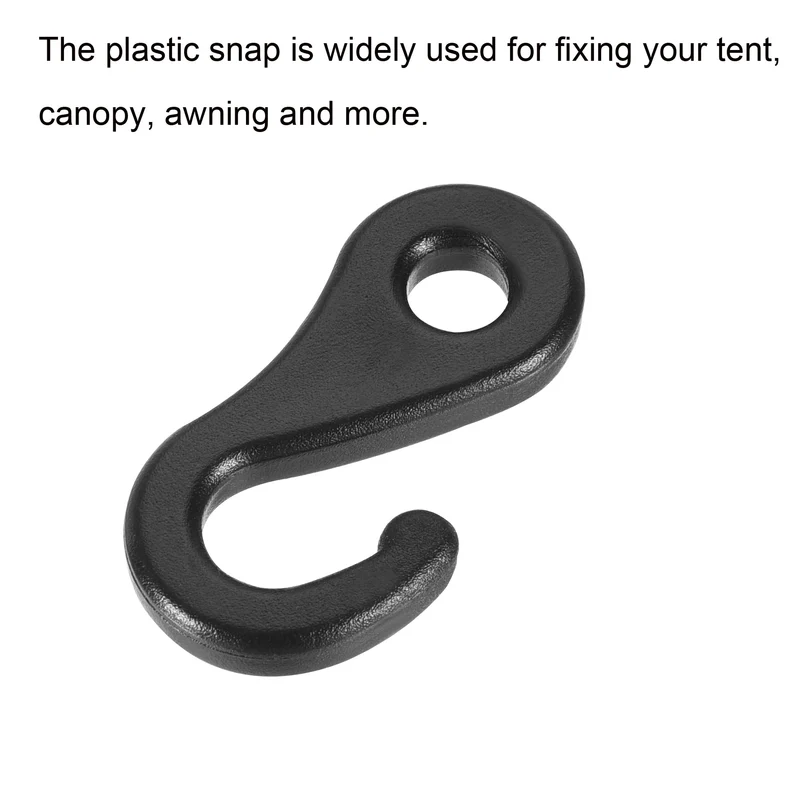Camping Snaps Hooks Plastic Buckles, 6.5mm Hole Clip Accessories for Tent Canopy, Black Pack of 10