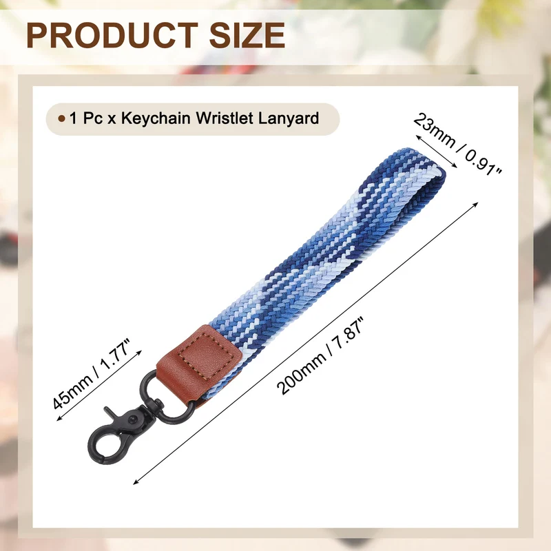 Wrist Lanyard Keychain, Braided Wristlet Strap with Black Clasp, Blueberry