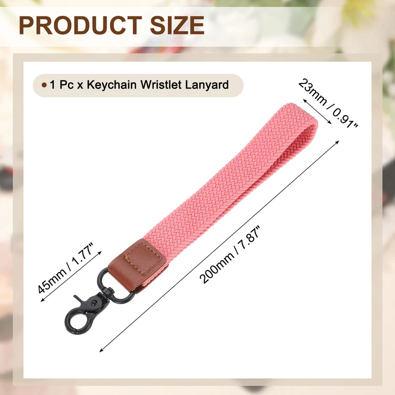 Wrist Lanyard Keychain, Braided Wristlet Strap with Black Clasp, Pink