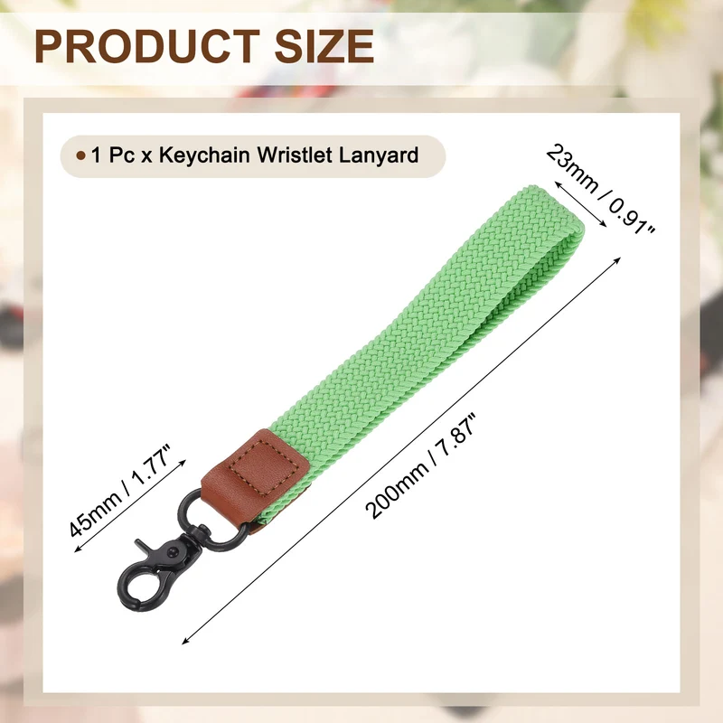 Wrist Lanyard Keychain, Braided Wristlet Strap with Black Clasp, Green