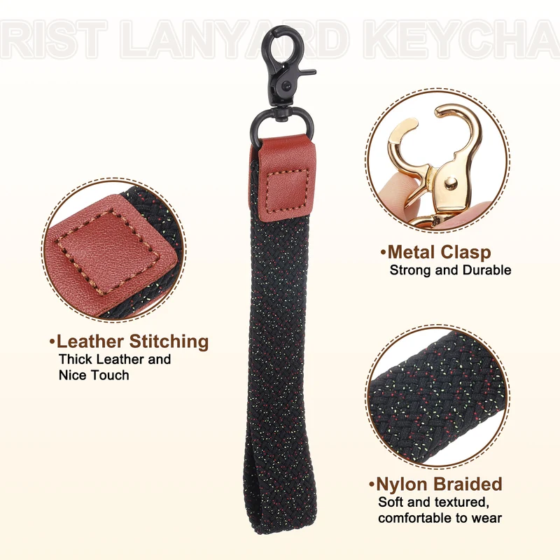 Wrist Lanyard Keychain, Braided Wristlet Strap with Black Clasp, Starry Night