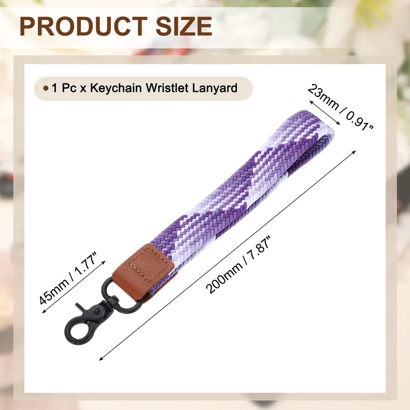 Wrist Lanyard Keychain, Braided Wristlet Strap with Black Clasp, Gradient Purple