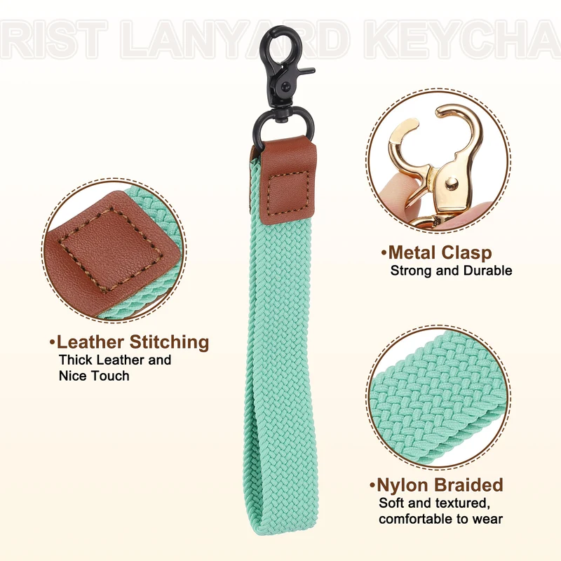 Wrist Lanyard Keychain, Braided Wristlet Strap with Black Clasp, Lake Blue