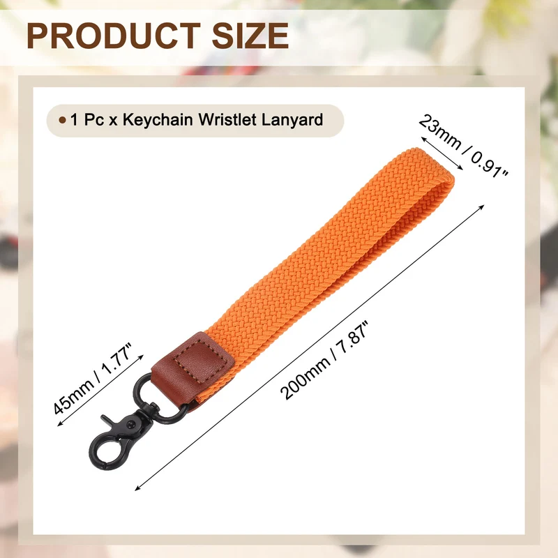 Wrist Lanyard Keychain Braided Wristlet Strap with Black Clasp Orange