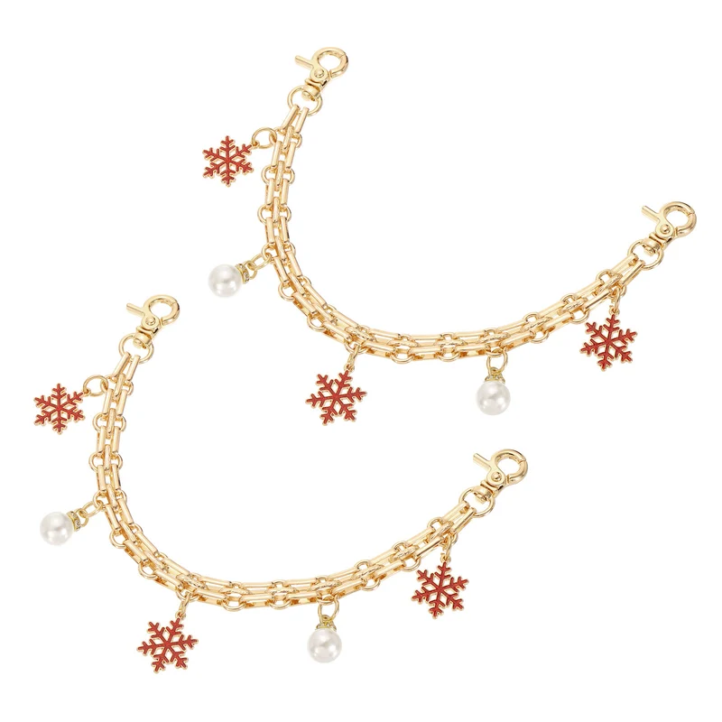 2Pcs 10" Snowflake Pearl Pendant Handbag Chain Straps, Red