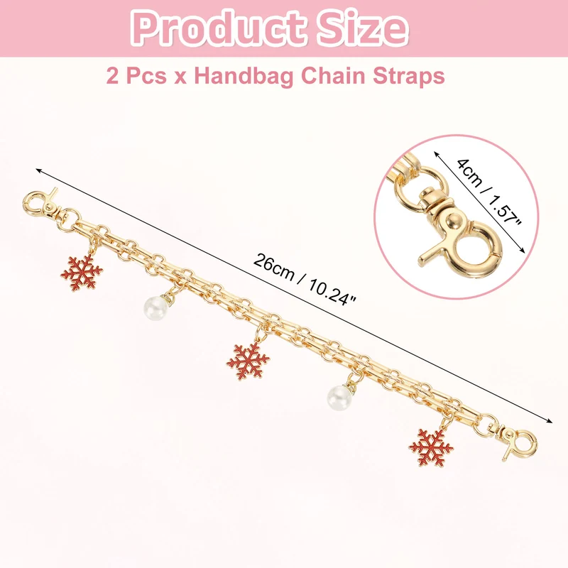 2Pcs 10" Snowflake Pearl Pendant Handbag Chain Straps, Red