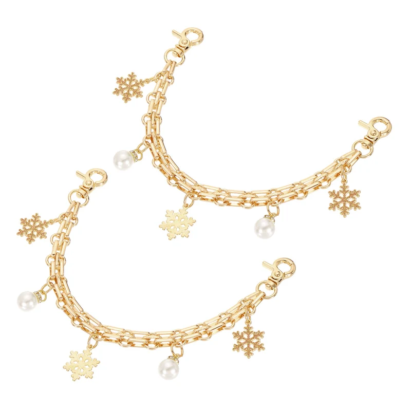 2Pcs 10" Snowflake Pearl Pendant Handbag Chain Straps, Champagne