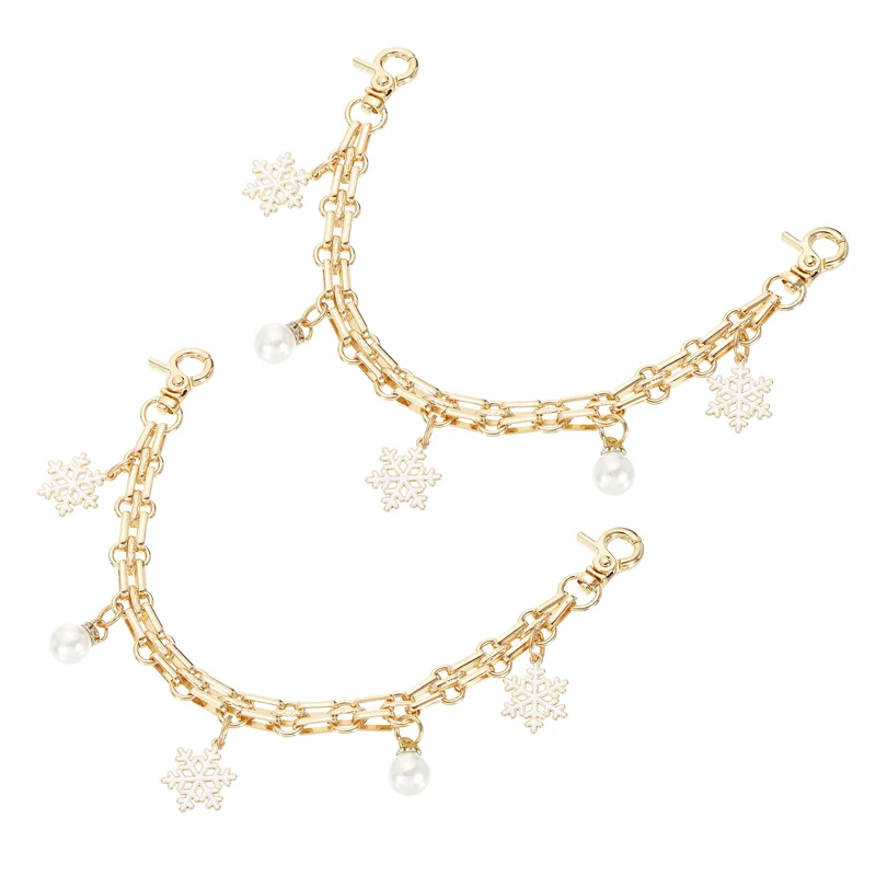 2Pcs 10" Snowflake Pearl Pendant Handbag Chain Straps, White