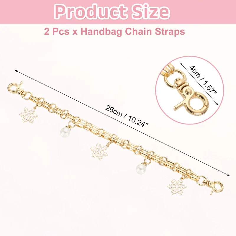 2Pcs 10" Snowflake Pearl Pendant Handbag Chain Straps, White