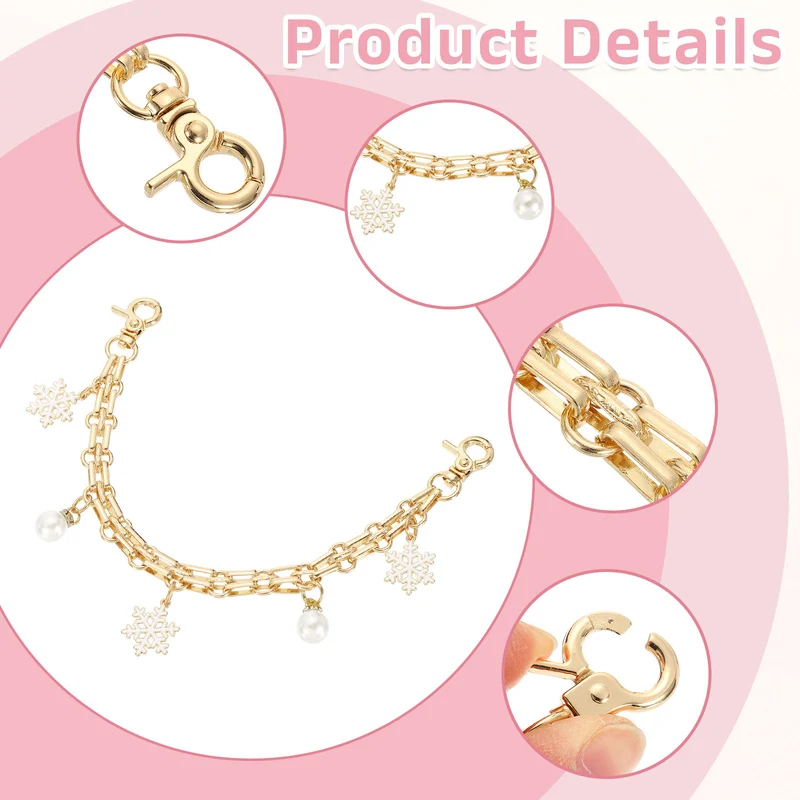2Pcs 10" Snowflake Pearl Pendant Handbag Chain Straps, White