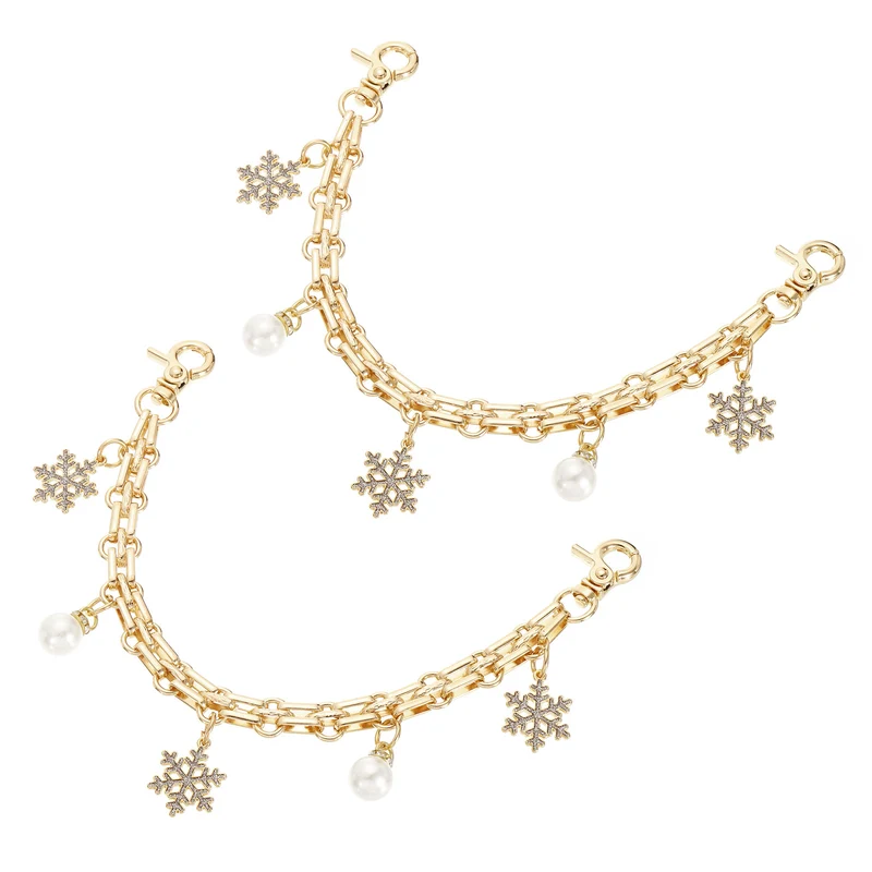 2Pcs 10" Snowflake Pearl Pendant Handbag Chain Straps, Silver Flash