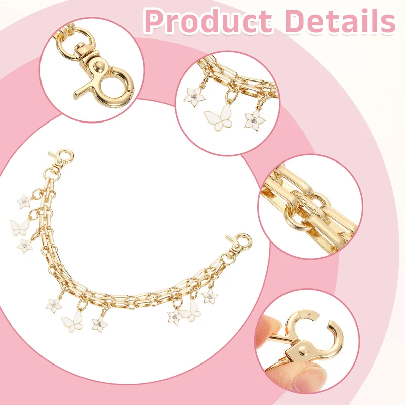 2Pcs 10" Flowers Butterfly Pendant Handbag Chain Straps, White