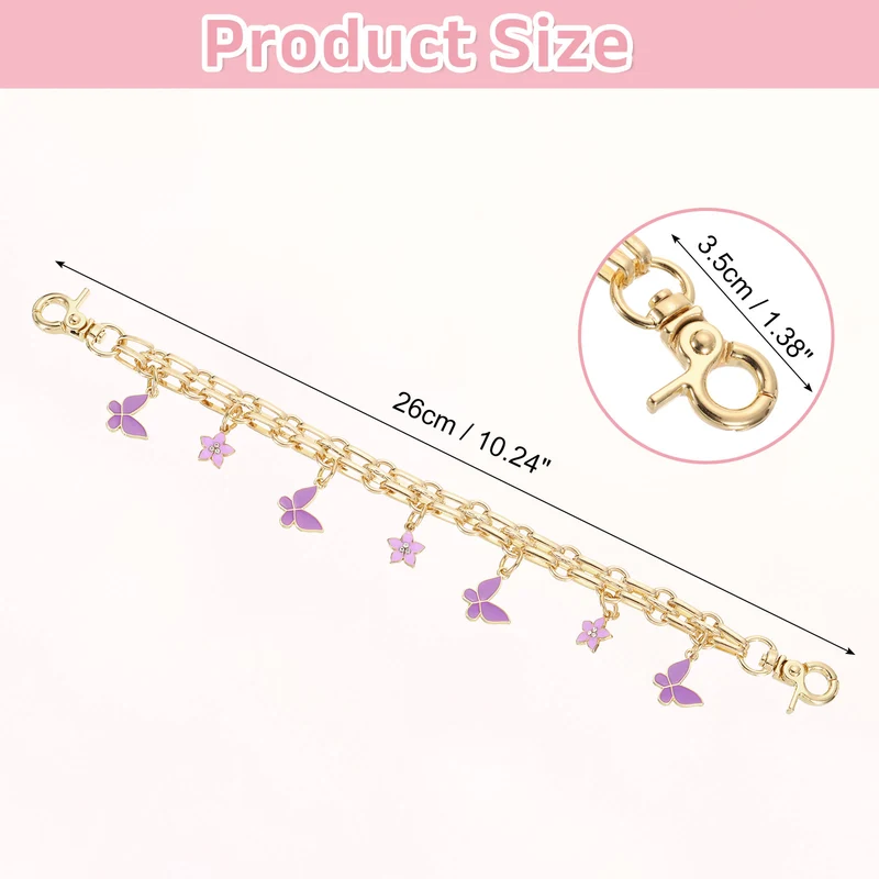 1Pcs 10" Flower Butterfly Pendant Handbag Chain Strap, Purple