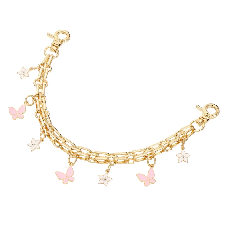 1Pcs 10" Flower Butterfly Pendant Handbag Chain Strap, Pink/White