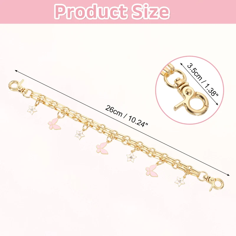 1Pcs 10" Flower Butterfly Pendant Handbag Chain Strap, Pink/White