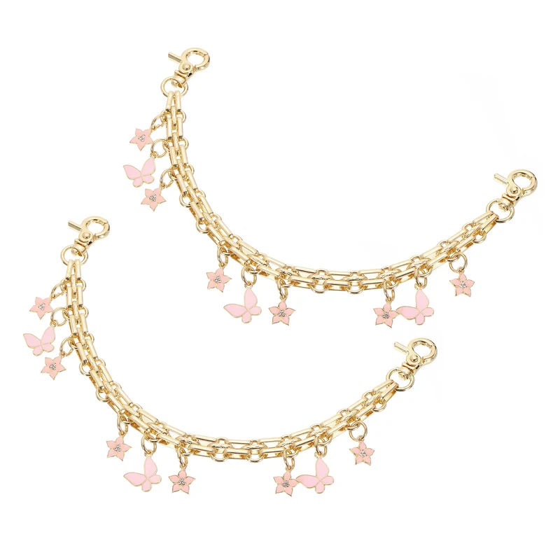 2Pcs 10" Flowers Butterfly Pendant Handbag Chain Straps, Pink