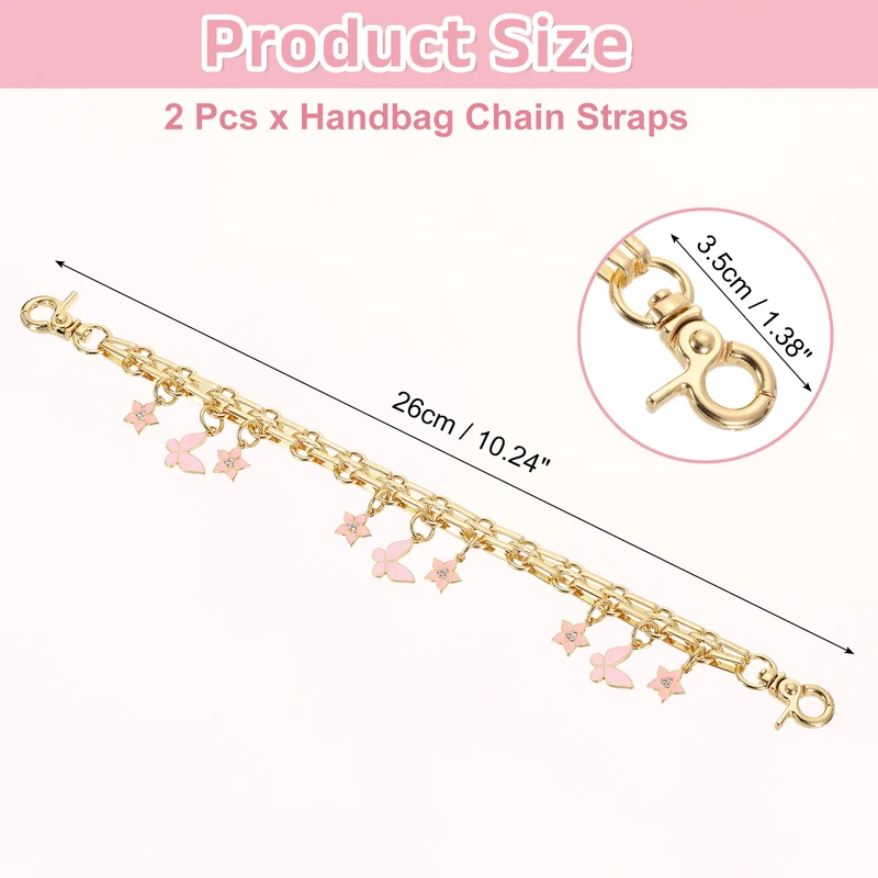 2Pcs 10" Flowers Butterfly Pendant Handbag Chain Straps, Pink