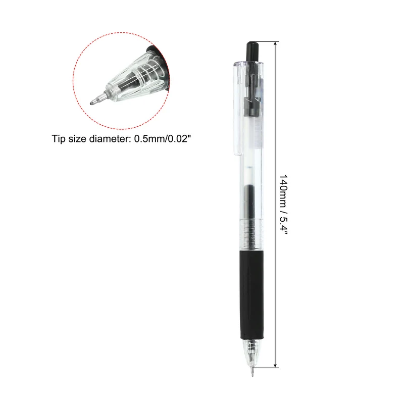 Black Gel Pen,18Pcs Fine Point Clear W Black Soft Grip,0.5mm Roller Ball 140mm