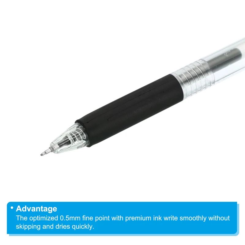 Black Gel Pen,18Pcs Fine Point Clear W Black Soft Grip,0.5mm Roller Ball 140mm