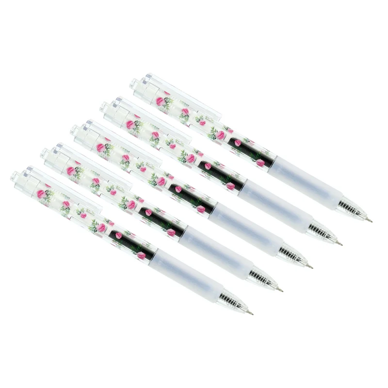 Black Gel Pen,20Pcs Fine Point Flower Rod with Black Soft Grip,0.5mm Roller Ball