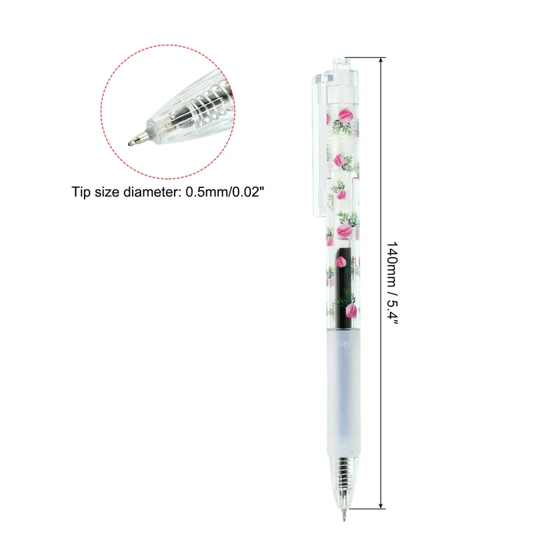 Black Gel Pen,20Pcs Fine Point Flower Rod with Black Soft Grip,0.5mm Roller Ball