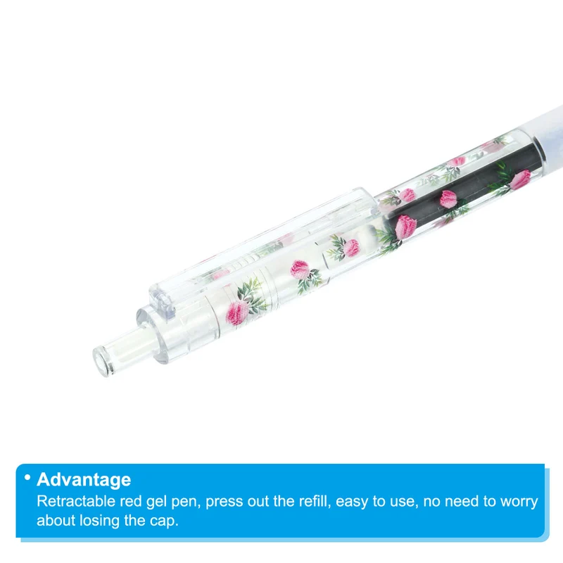 Black Gel Pen,20Pcs Fine Point Flower Rod with Black Soft Grip,0.5mm Roller Ball