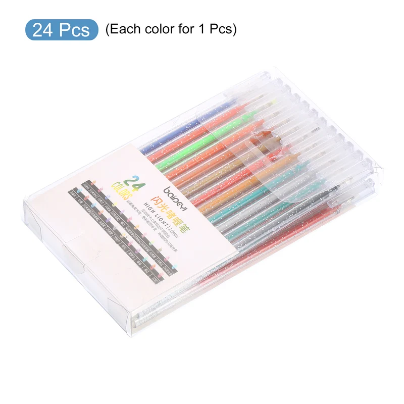 Glitter Gel Pens, 24 Colors Dual Metallic Ink Sparkle Pens 1mm Liquid Glitter Iridescent Gel Pen for Coloring Books, Multicolor