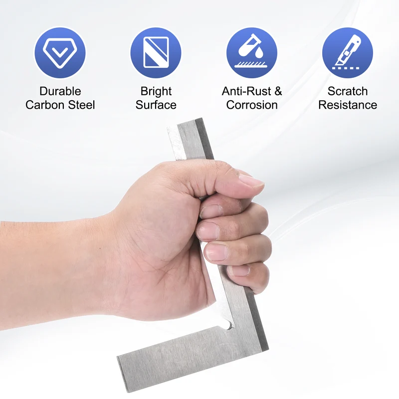 Machinist Square 6.3" x 3.94" x 0.3" Carbon Steel Engineer Square, Silver
