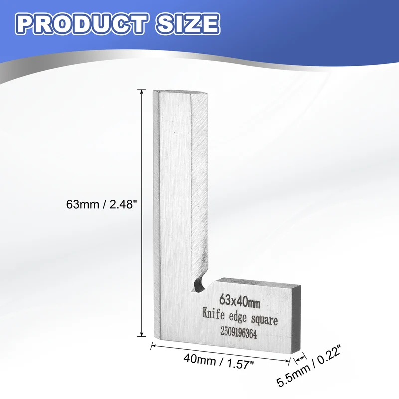 Machinist Square 2.48" x 1.57" x 0.22" Carbon Steel Engineer Square, Silver