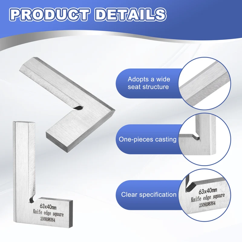 Machinist Square 2.48" x 1.57" x 0.22" Carbon Steel Engineer Square, Silver