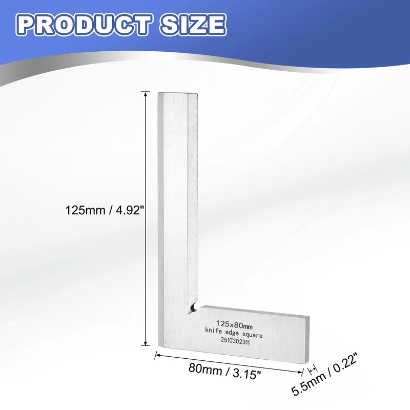Machinist Square 4.92" x 3.15" x 0.22" Carbon Steel Engineer Square, Silver